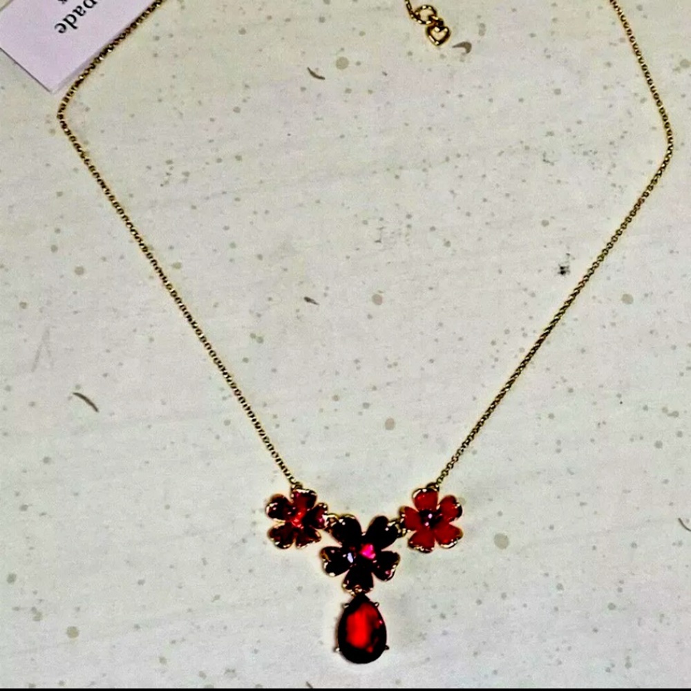 Kate Spade Gold Chain Necklace with Red and Pink Flower Gems
